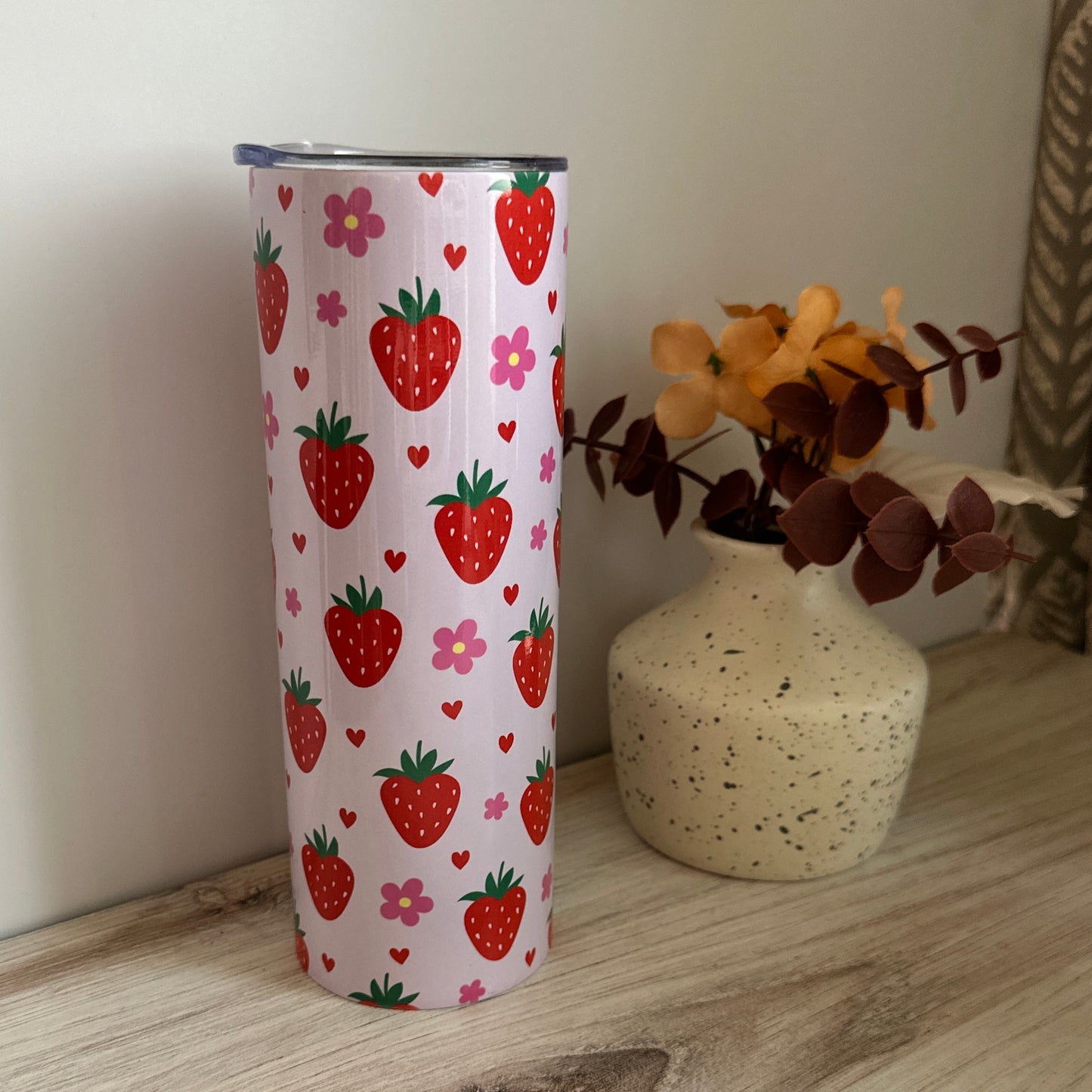 Strawberries & Flowers Metal Tumbler