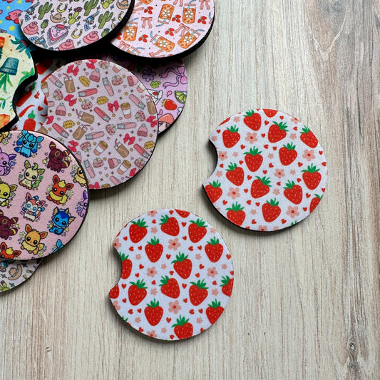 Strawberry Flowers Car Coasters