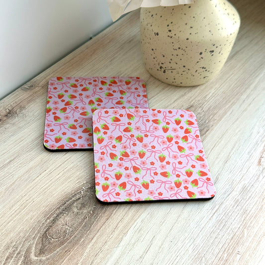 Strawberry Coquette Fabric Coasters