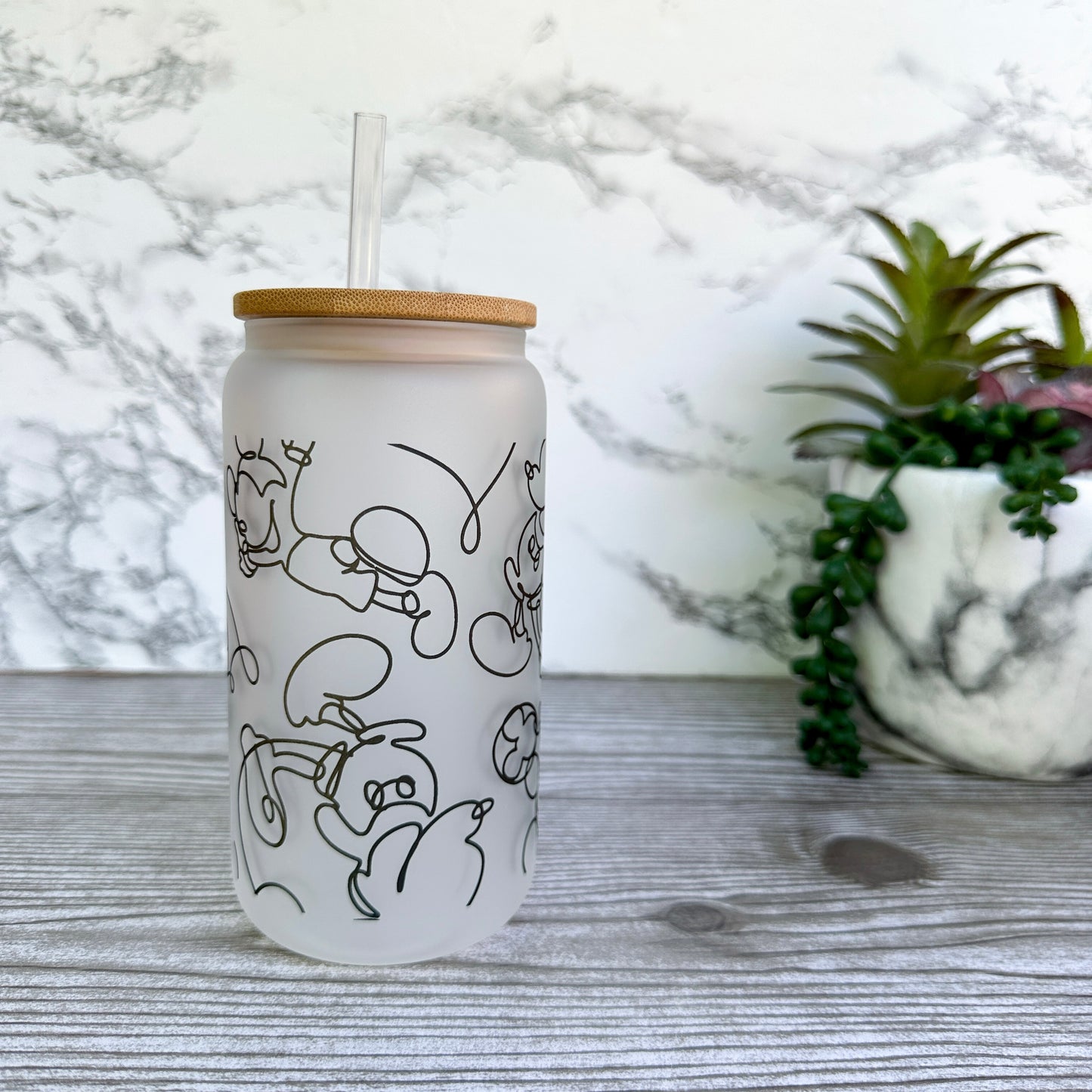 Mouse Lineart Frosted Glass Cup