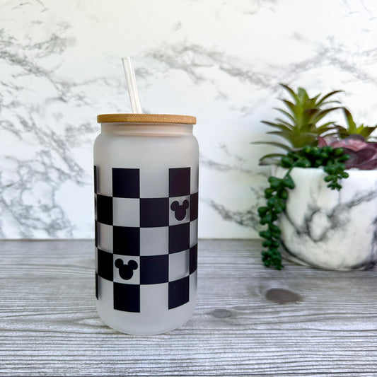 Mouse Checkered Frosted Glass Cup