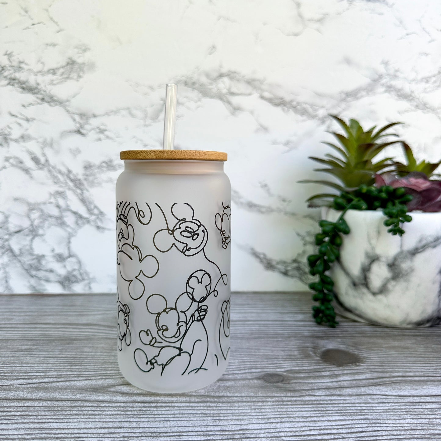 Mouse Lineart Frosted Glass Cup