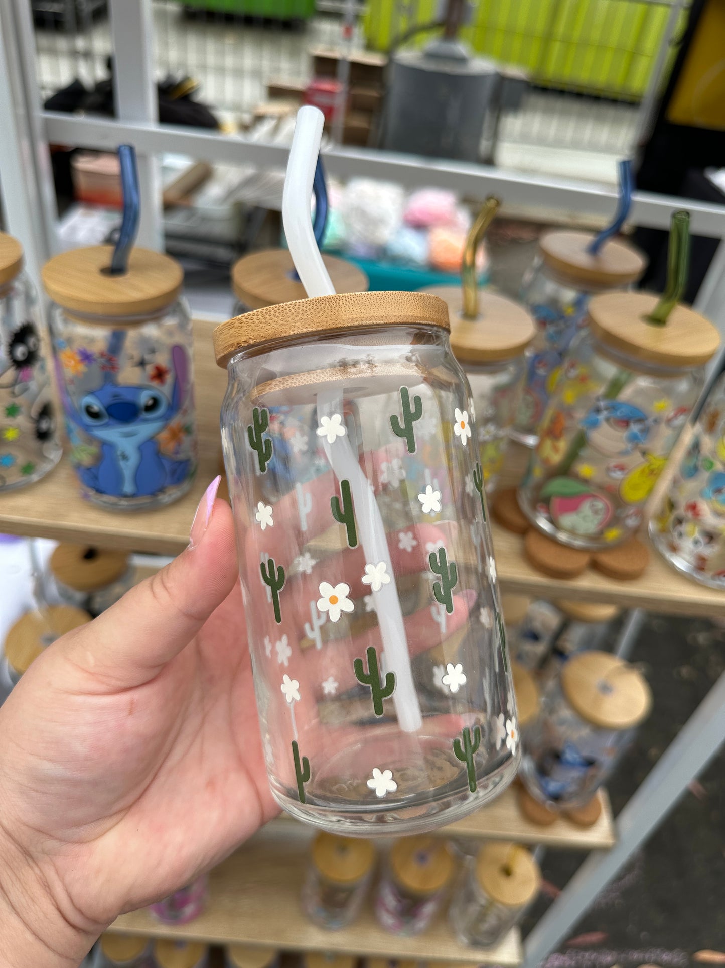 Cactus Floral Glass Cup