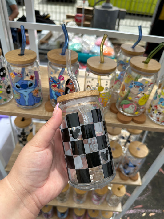 Mouse Black Checkered Glass Cup