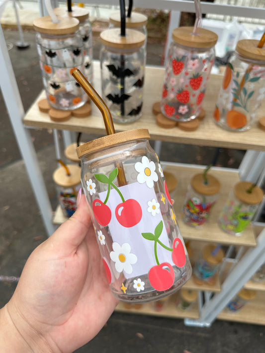 Cherries Glass Cup